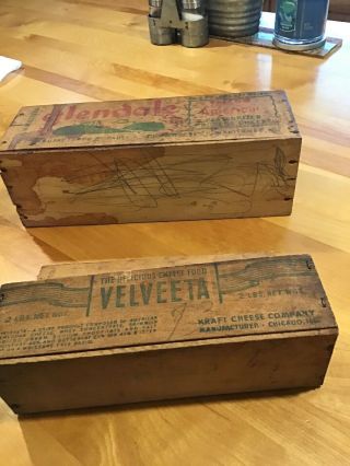 2 Vintage Wooden Cheese Boxes Velveeta & Glendale 3