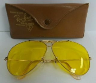 Vintage Ray - Ban Aviator Shooter Kalichrome Yellow Glasses 1/10 12k Gf - F71