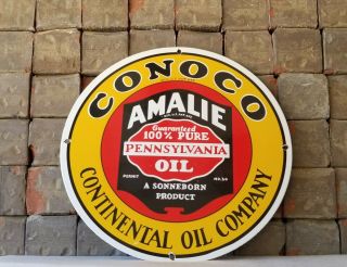 Vintage Conoco Gasoline Porcelain Gas Motor Oil Service Station Pump Plate Sign