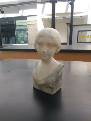 Antique Art Nouveau Female Marble Bust Sculpture Artist Signed & Marked