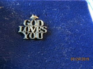TIFFANY & CO STERLING SILVER GOD LOVES YOU RELIGIOUS CHARM PENDANT W/ORIG BOX 2