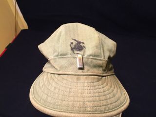 Vintage Ww2 Hbt Usmc Army Military Sateen Og - 107 Green Cotton Utility Cap