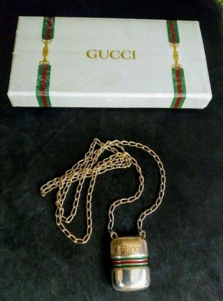Vintage Gucci Italy Rare Pill Box Pendant Chain Necklace Box