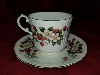 Vintage Fine China Tea Cup & Saucer Strawberry Blossom By Royal Minster England