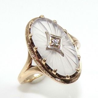Vintage Art Deco 10k Yellow Gold Camphor Glass Diamond Accent Ring Size 6 Ldk2