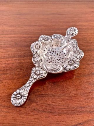 American Sterling Silver Art Nouveau Tea Strainer: Daisy Design,  No Monogram