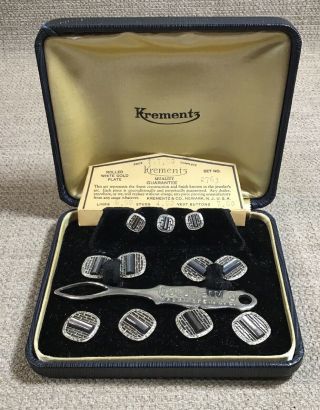 Vtg Krementz Rolled White Gold Plate Abalone ? Tuxedo Cuff Link Button Cover Set