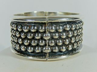 MASSIVE TAXCO MEXICO STERLING SILVER CAVIAR HINGED CUFF BANGLE BRACELET 82.  87g 2
