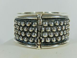 MASSIVE TAXCO MEXICO STERLING SILVER CAVIAR HINGED CUFF BANGLE BRACELET 82.  87g 4