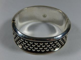 MASSIVE TAXCO MEXICO STERLING SILVER CAVIAR HINGED CUFF BANGLE BRACELET 82.  87g 5