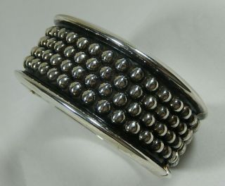 MASSIVE TAXCO MEXICO STERLING SILVER CAVIAR HINGED CUFF BANGLE BRACELET 82.  87g 7