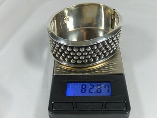 MASSIVE TAXCO MEXICO STERLING SILVER CAVIAR HINGED CUFF BANGLE BRACELET 82.  87g 8