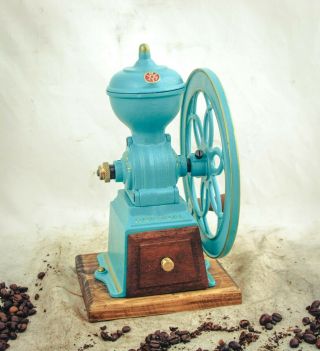 Antique Mjf Patentado Coffee Grinder Mill Cast - Iron Moulin Molinillo Cafe Blue
