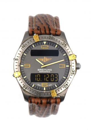 Vintage Gents Breitling Aerospace Analog Digital Display Wristwatch Box Papers