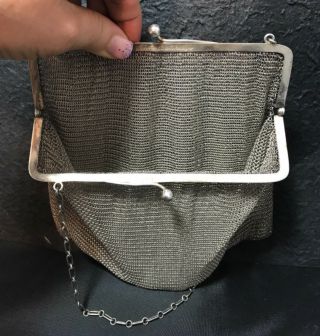 Antique R.  Blackinton & Co.  Sterling Silver Mesh Purse With Chain 6067 Engraved