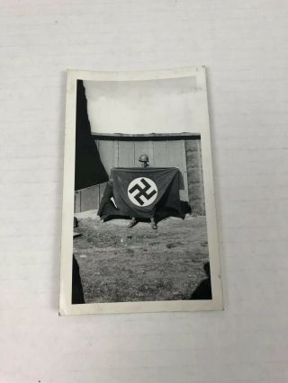 Antique Ww2 Wwii Photo Us American Soldier Europe Captured Nazi Flag 1944 - 45