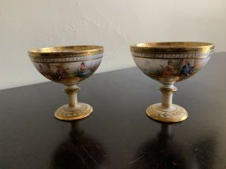 Set Of 2 Ambrosios Lamm Hand Painted Sherbert/dessert Cups Dresden Antique