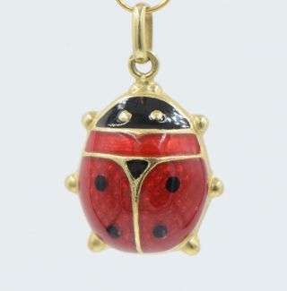 Vintage 18k Yellow Gold 3d Enamel Ladybug Necklace Pendant Bracelet Charm 20mm