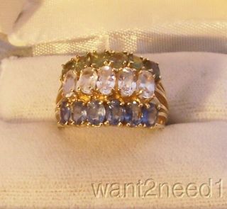 Vtg 14k Yellow Gold 3ct Sapphire Ring Sz 7 Natural 3 Colors White Green Blue