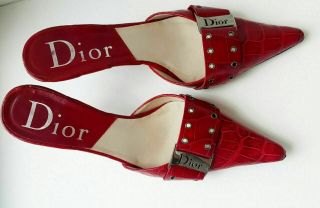 Mules Dior Leather Red,  Vintage,  Very Rare,  Size 36.  5,