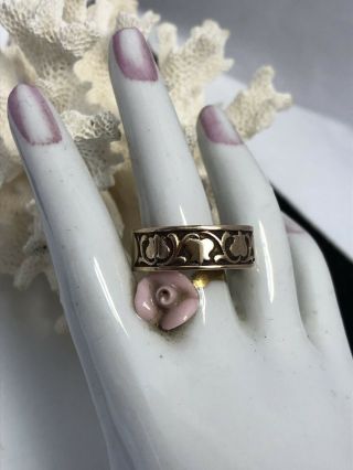 Estate 10k Solid Rose Gold Victorian Floral Design Eternity Cigar Band Ring - 8.  5