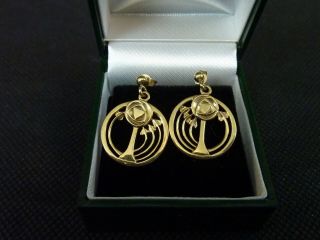 Vintage 9ct Gold Drop Earrings Macintosh Type Design