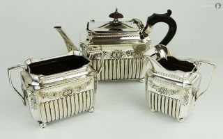 Elkington & Co Victorian Silver Plate Bachelor Tea Set 1891 Floral Theme