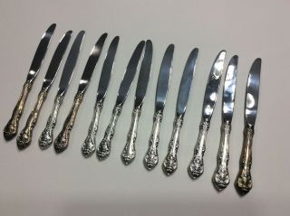 Antique Gorham King Edward Sterling Silver Dinner Knife Set Of 12