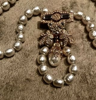 Vintage Miriam Haskell Rare Large Baroque Pearl Necklace & Kirk’s Folly Broach