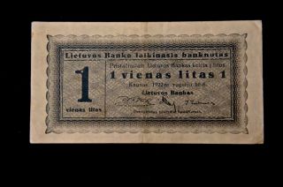 Lithuania - 1 Vienas Litas - Rare - 1922 Banknote - 65mm X 121mm -