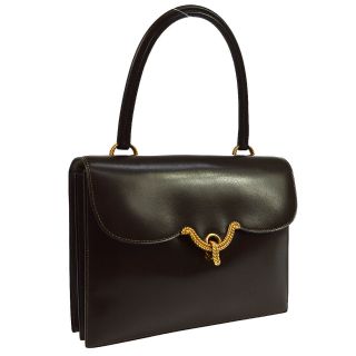 Hermes Hand Bag Purse Brown Box Calf ⚪g France Vintage Ghw Authentic Nr13552