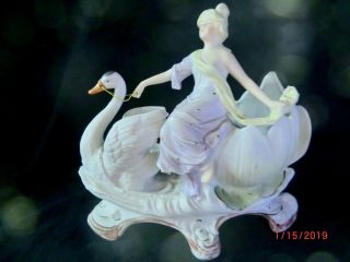 Antique Unger Schneider Bisque Spill Vase Leda And Swan 8722 1879 - 1886 Germany