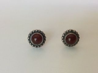 Georg Jensen Denmark 925s Sterling Silver Earrings Cherry Amber No.  9 Rare
