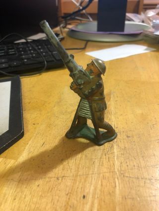 Vintage Antique Tin Lead Barclay Manoil Soldier With Anti Aircraft Gun