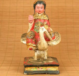 Chinese Old Antique Wood Queen Mother Of West Statue Netsuke Blessing Decoration