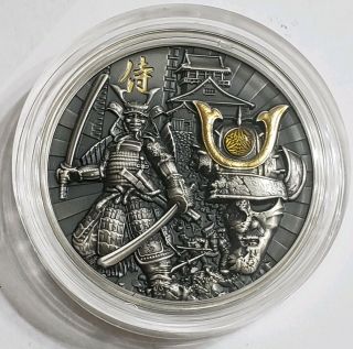 2019 2 Oz Silver Niue $2 Samurai Warriors Antique Finish Ultra High Relief Coin.