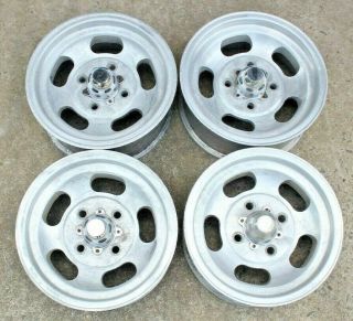 Vintage Us Indy Slotted Mag Wheels 13x5.  5 Old School Slot Mags 4 Lug 4x4.  5 Ford