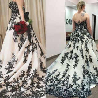 Gothic Black And White Wedding Dresses Plus Size Vintage Strapless Bridal Gowns