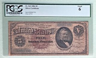 1886 5 Dollar Silver Certificate Large Red Seal Pcgs Graded 6 Good Rare