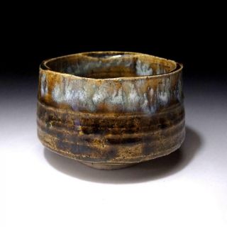 Ur2: Vintage Japanese Pottery Tea Bowl Of Seto Ware,  Artistic Glaze