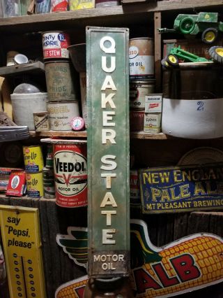 Vintage Old Quaker State Motor Oil Metal Sign Gas Station Garage General Store