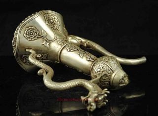 Chinese old copper plating silver Carving Dragon flower Wine Tea Pot Flagon e02 4