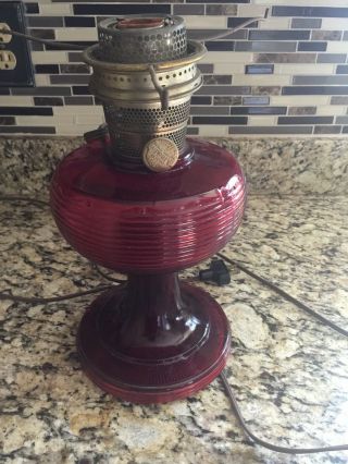Antique Aladdin Red Ruby Oil Kerosene Lamp Made Into Electric