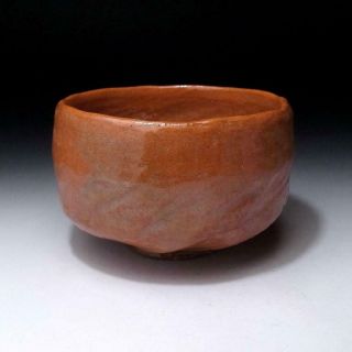 OJ1: Vintage Japanese Pottery Tea Bowl,  Raku ware,  AKA RAKU,  Red Raku 2