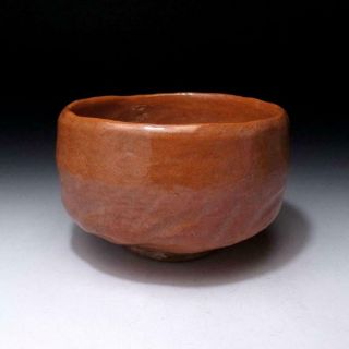 OJ1: Vintage Japanese Pottery Tea Bowl,  Raku ware,  AKA RAKU,  Red Raku 3