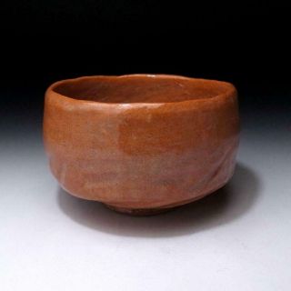 OJ1: Vintage Japanese Pottery Tea Bowl,  Raku ware,  AKA RAKU,  Red Raku 4