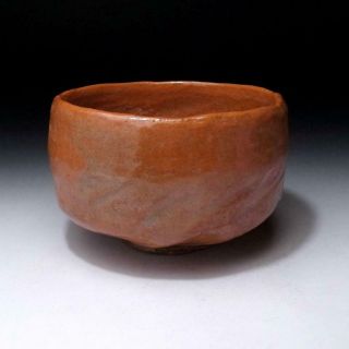 OJ1: Vintage Japanese Pottery Tea Bowl,  Raku ware,  AKA RAKU,  Red Raku 5