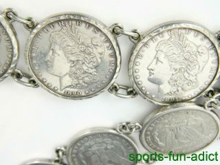 RARE 1891 - CC Morgan Silver Dollar w19 Additional Morgan Coin HEAVY Sterling Belt 11