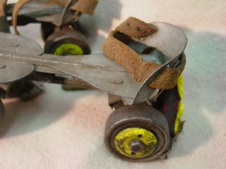 Vintage Union Hardware Company Strap On Roller Skates w/ Key Yellow Wheel Hub 3