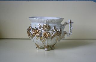Antique Mustache Tea Cup Footed Victorian Lusterware Cup Ornate Gold Flowers
